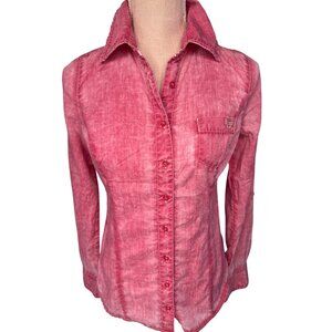 Guess Womens Pink Long Sleeve Button-Up Shirt Size S